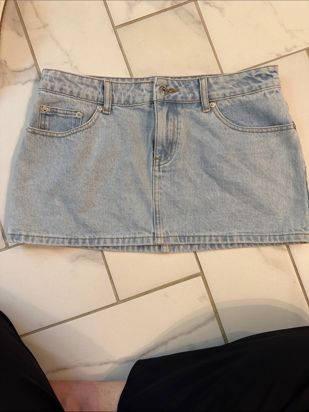 Edikted Light Blue Denim Mini Skirt